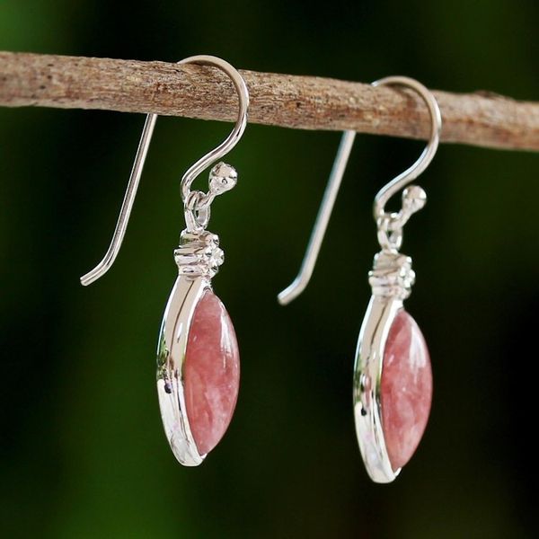 Alternate image for Rhodium Plated Rhodochrosite Dangle Earrings from Thailand Knowing Eyes