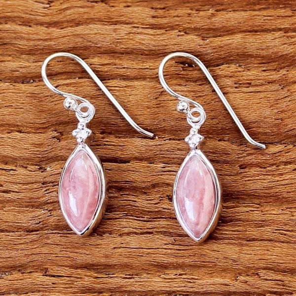 Alternate image for Rhodium Plated Rhodochrosite Dangle Earrings from Thailand Knowing Eyes