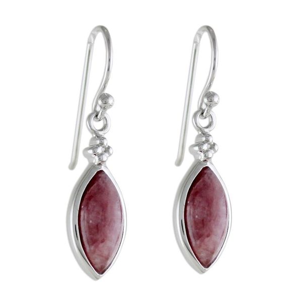 Alternate image for Rhodium Plated Rhodochrosite Dangle Earrings from Thailand Knowing Eyes