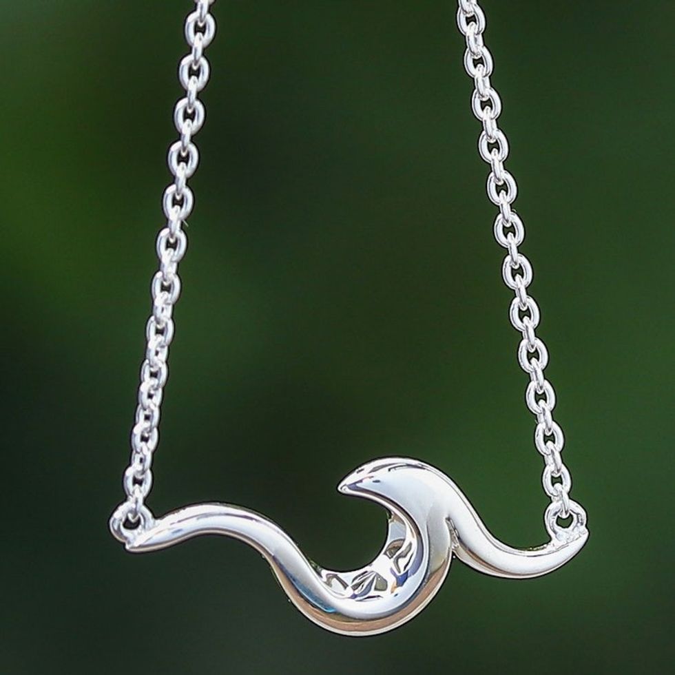 Handcrafted Sterling Silver Pendant Necklace from Thailand 'Cool Wave'