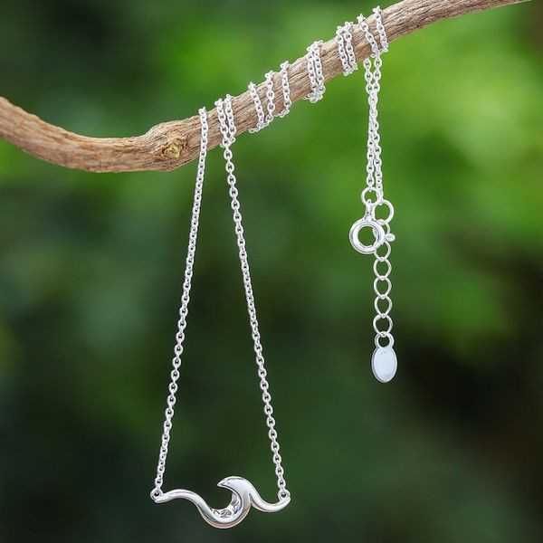 Alternate image for Handcrafted Sterling Silver Pendant Necklace from Thailand Cool Wave
