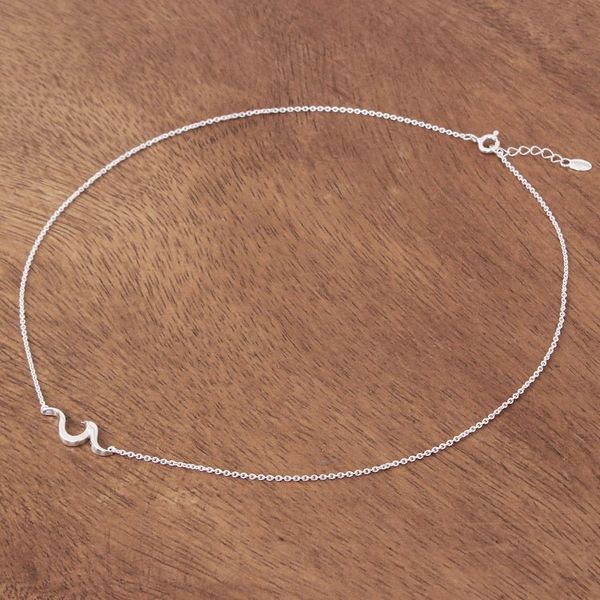 Alternate image for Handcrafted Sterling Silver Pendant Necklace from Thailand Cool Wave