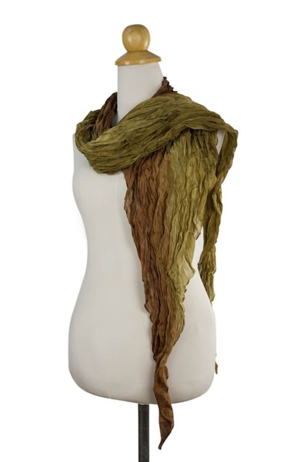 Women's Pleated 100 Silk Scarf in Brown Olive and Ochre 'Summer Jungle'