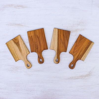Alternate image for Unique Teak Wood Mini Cutting and Serving Boards Set of 4 Kitchen Fun