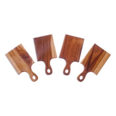 Alternate image for Unique Teak Wood Mini Cutting and Serving Boards Set of 4 Kitchen Fun