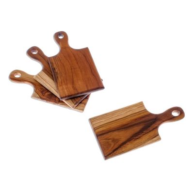 Alternate image for Unique Teak Wood Mini Cutting and Serving Boards Set of 4 Kitchen Fun