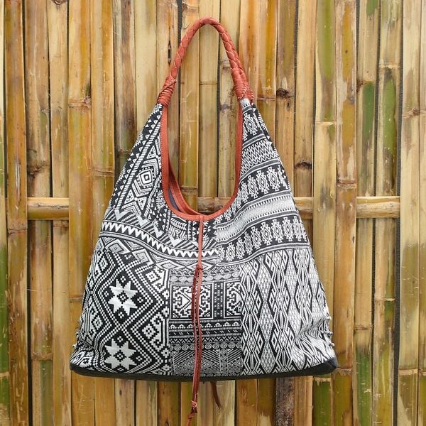 Alternate image for Woven Cotton Blend Hobo Handbag Geometric Classic