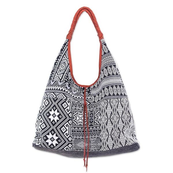Alternate image for Woven Cotton Blend Hobo Handbag Geometric Classic