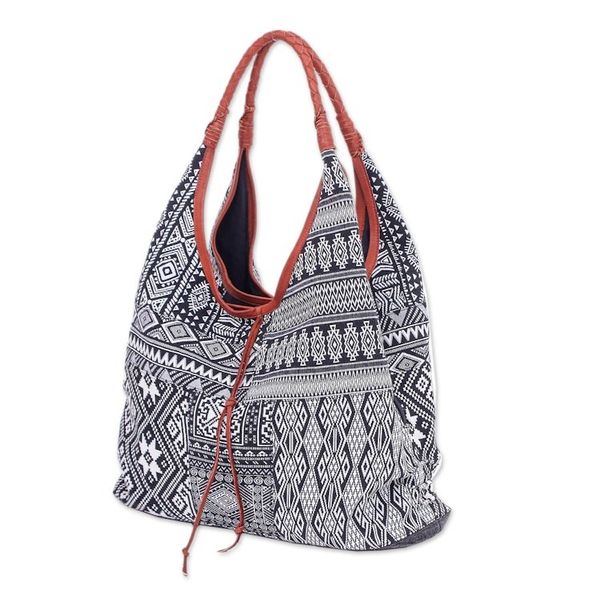Alternate image for Woven Cotton Blend Hobo Handbag Geometric Classic