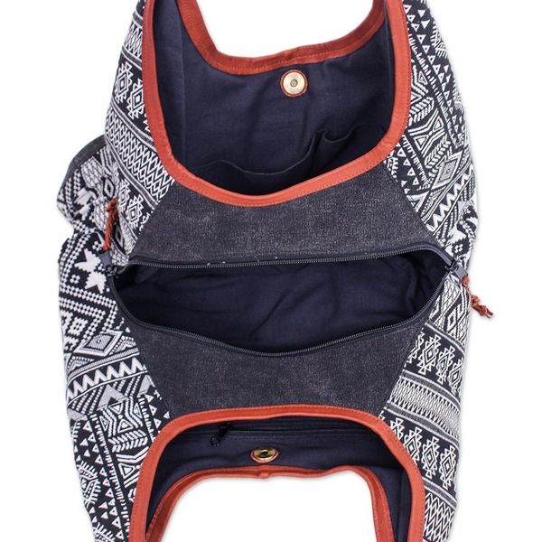 Alternate image for Woven Cotton Blend Hobo Handbag Geometric Classic