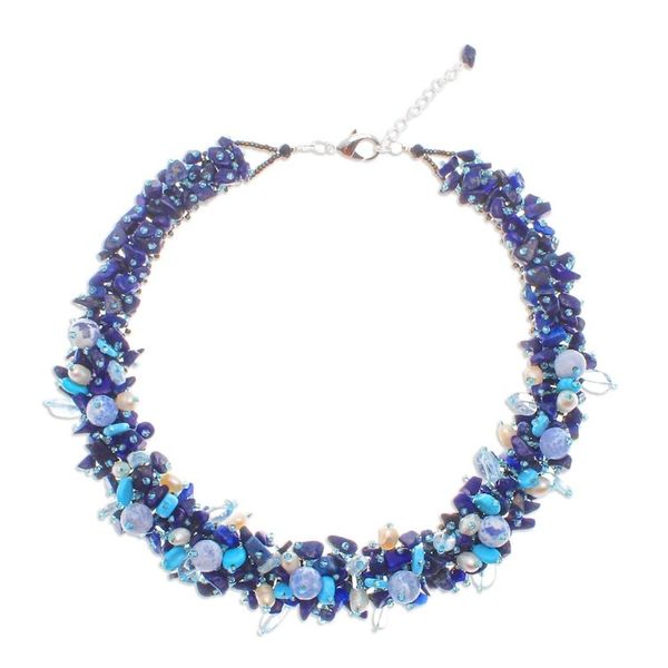 Alternate image for Handcrafted Multi-Gemstone Blue Beaded Necklace Blue Paradise