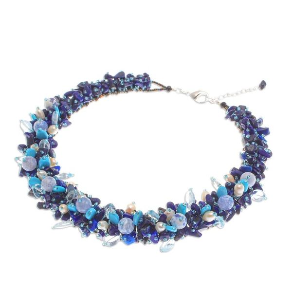 Alternate image for Handcrafted Multi-Gemstone Blue Beaded Necklace Blue Paradise