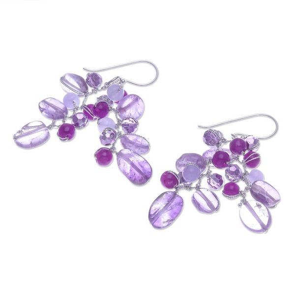 Alternate image for Amethyst and Quartz Beaded Dangle Earrings Grape Picking