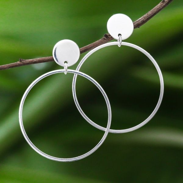 Alternate image for Round Sterling Silver Dangle Earrings from Thailand Wondrous Circles