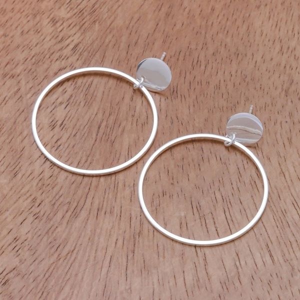 Alternate image for Round Sterling Silver Dangle Earrings from Thailand Wondrous Circles