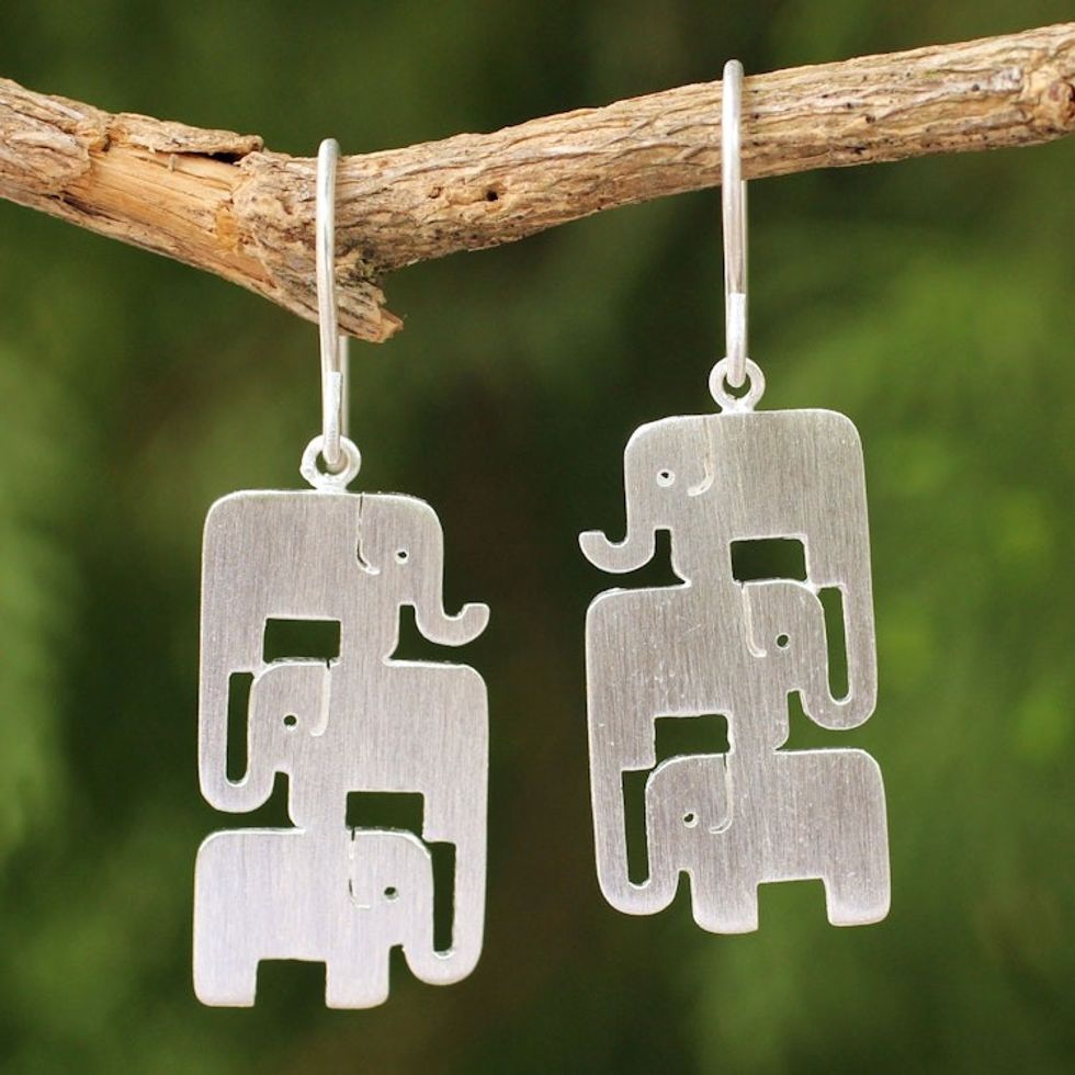 Sterling Silver Dangle Earrings 'Elephant Stack'