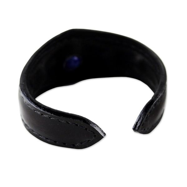 Alternate image for Lapis Lazuli Cuff Bracelet in Leather Handmade in Thailand Power Blue