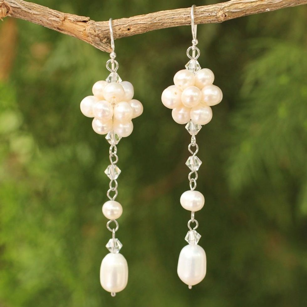 Bridal Sterling Silver and Pearl Dangle Earrings 'Offer of Grace'