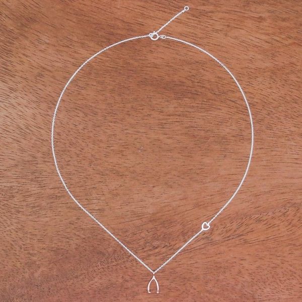 Alternate image for Rose Gold Accented Sterling Silver Wishbone Necklace Oracle Wishbone