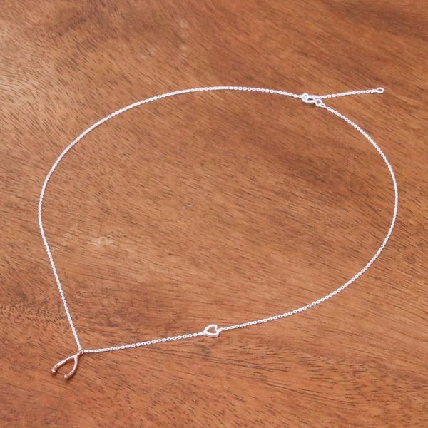 Alternate image for Rose Gold Accented Sterling Silver Wishbone Necklace Oracle Wishbone