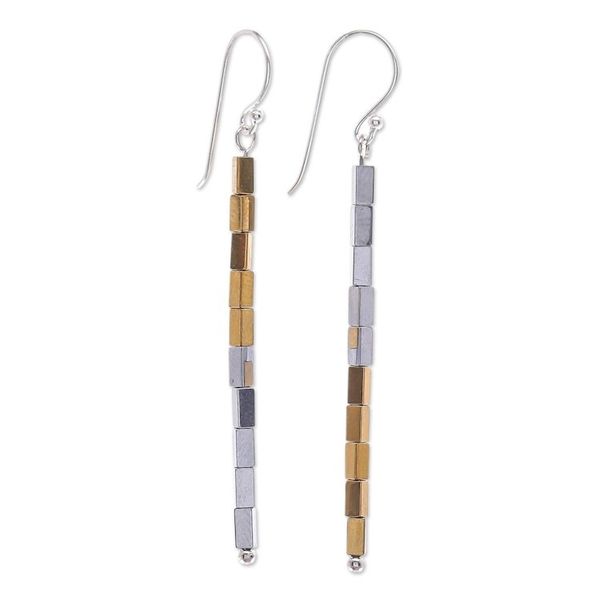 Alternate image for Gold-Coated Sterling Silver Hematite Dangle Earrings Sun and Stars