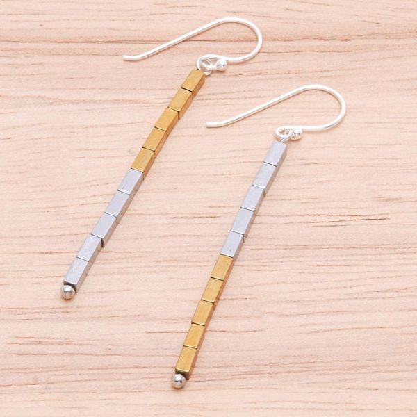 Alternate image for Gold-Coated Sterling Silver Hematite Dangle Earrings Sun and Stars
