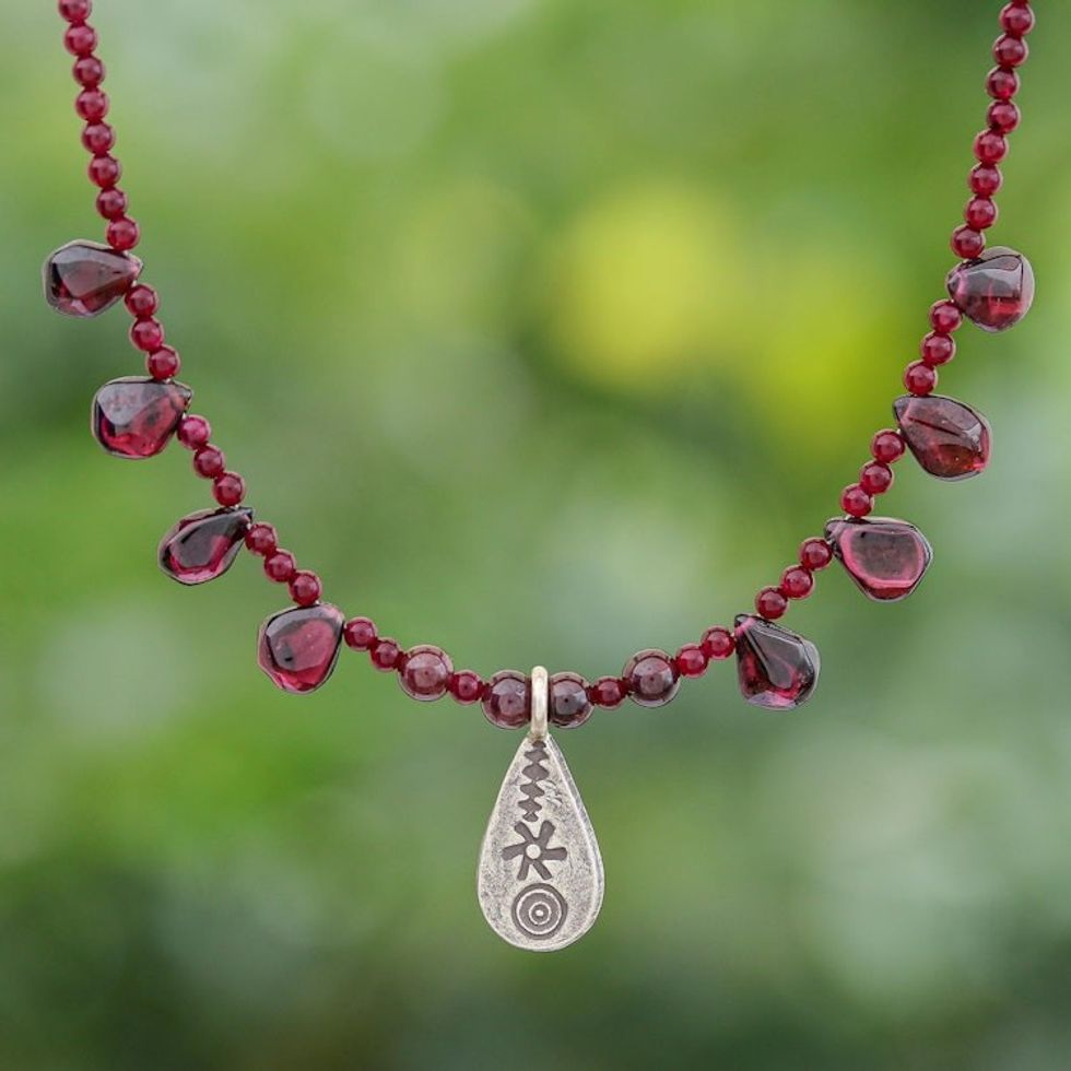 Sterling Silver and Garnet Pendant Necklace 'Bewitching Lover'