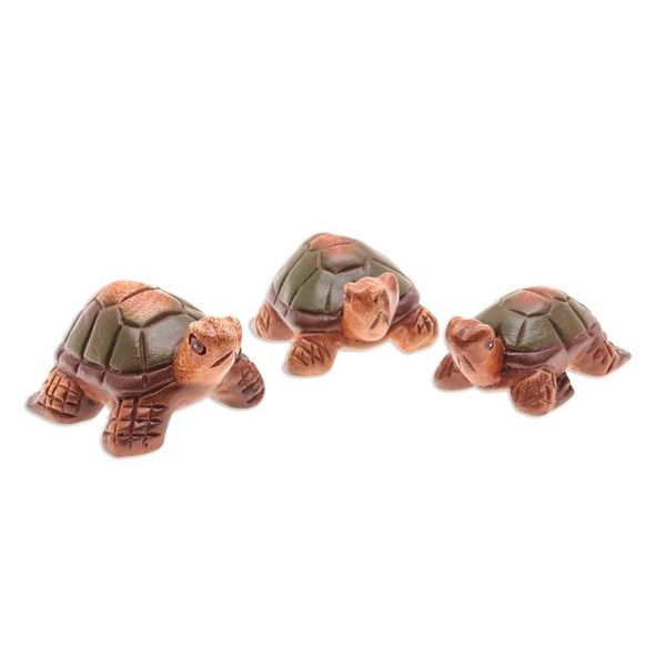 Alternate image for Set of 3 Hand-Carved and Hand-Painted Turtle Wood Figurines Family of Turtles