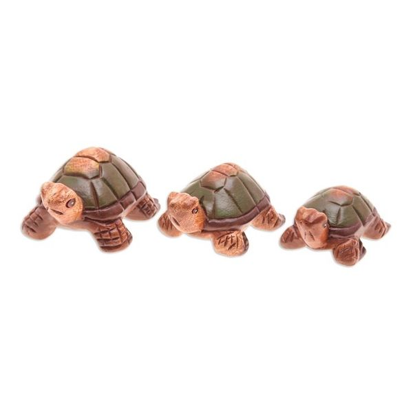 Alternate image for Set of 3 Hand-Carved and Hand-Painted Turtle Wood Figurines Family of Turtles