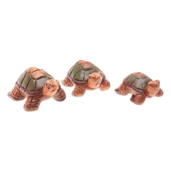 Alternate image for Set of 3 Hand-Carved and Hand-Painted Turtle Wood Figurines Family of Turtles