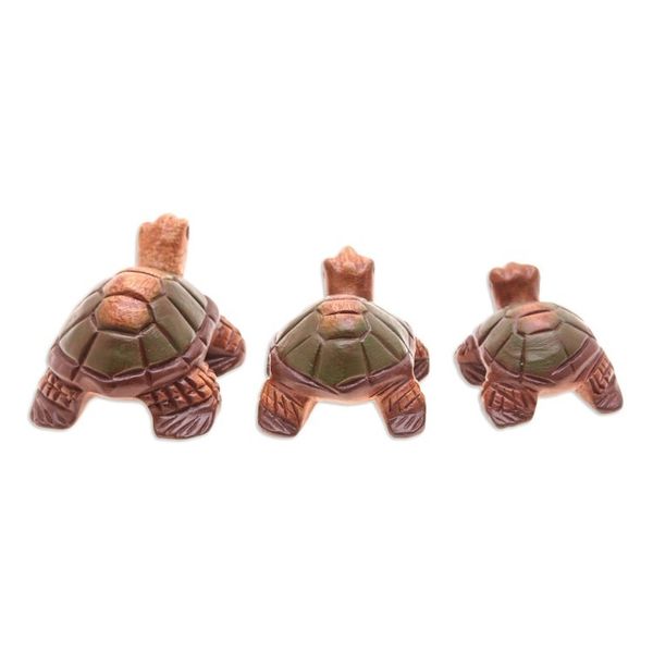 Alternate image for Set of 3 Hand-Carved and Hand-Painted Turtle Wood Figurines Family of Turtles