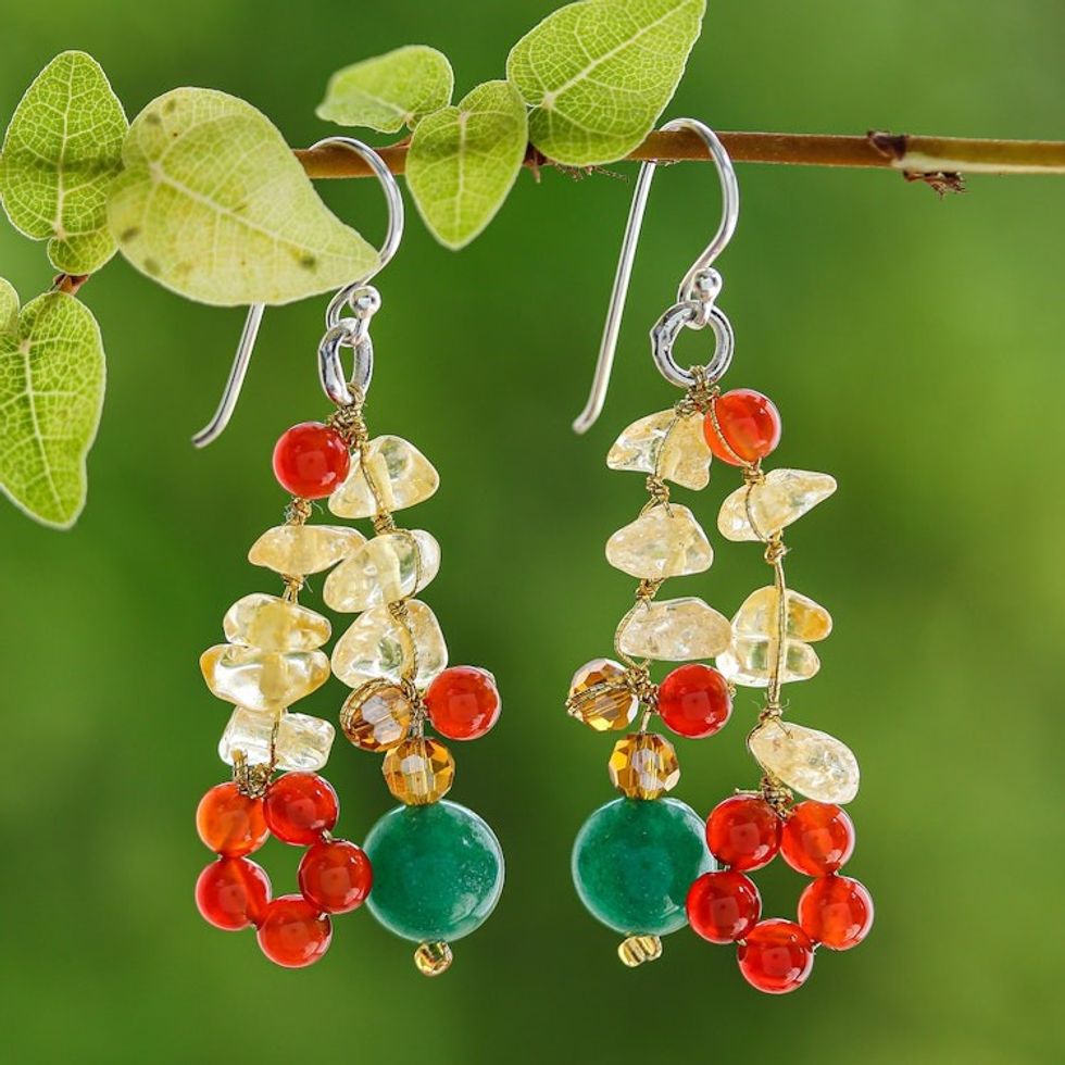 Multi-Gemstone Cluster Sterling Silver Dangle Earrings 'Vivacious Color'