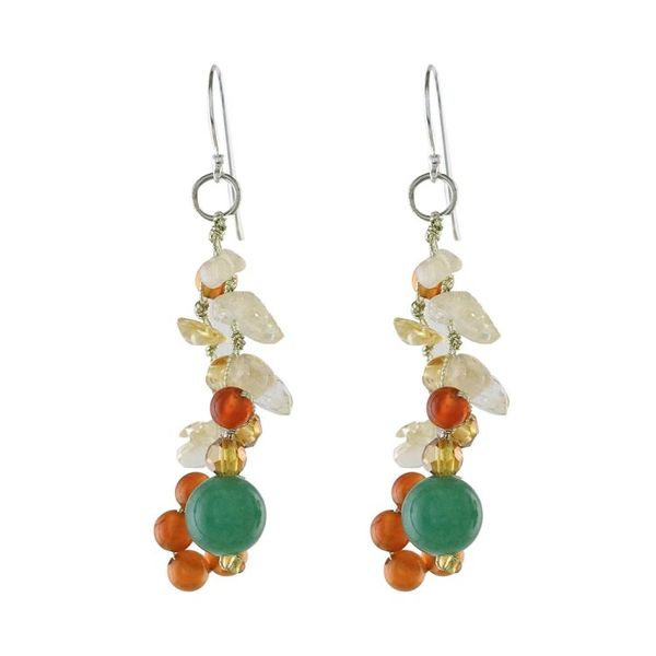 Alternate image for Multi-Gemstone Cluster Sterling Silver Dangle Earrings Vivacious Color