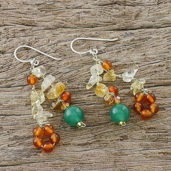 Alternate image for Multi-Gemstone Cluster Sterling Silver Dangle Earrings Vivacious Color