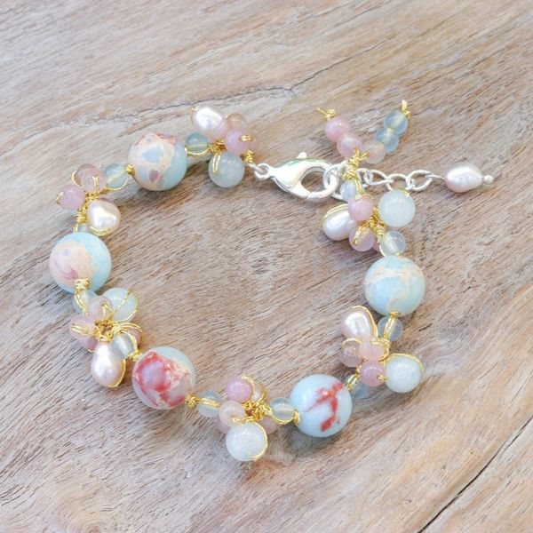 Alternate image for Cultured Pearl and Jasper Beaded Bracelet Pastel Mood
