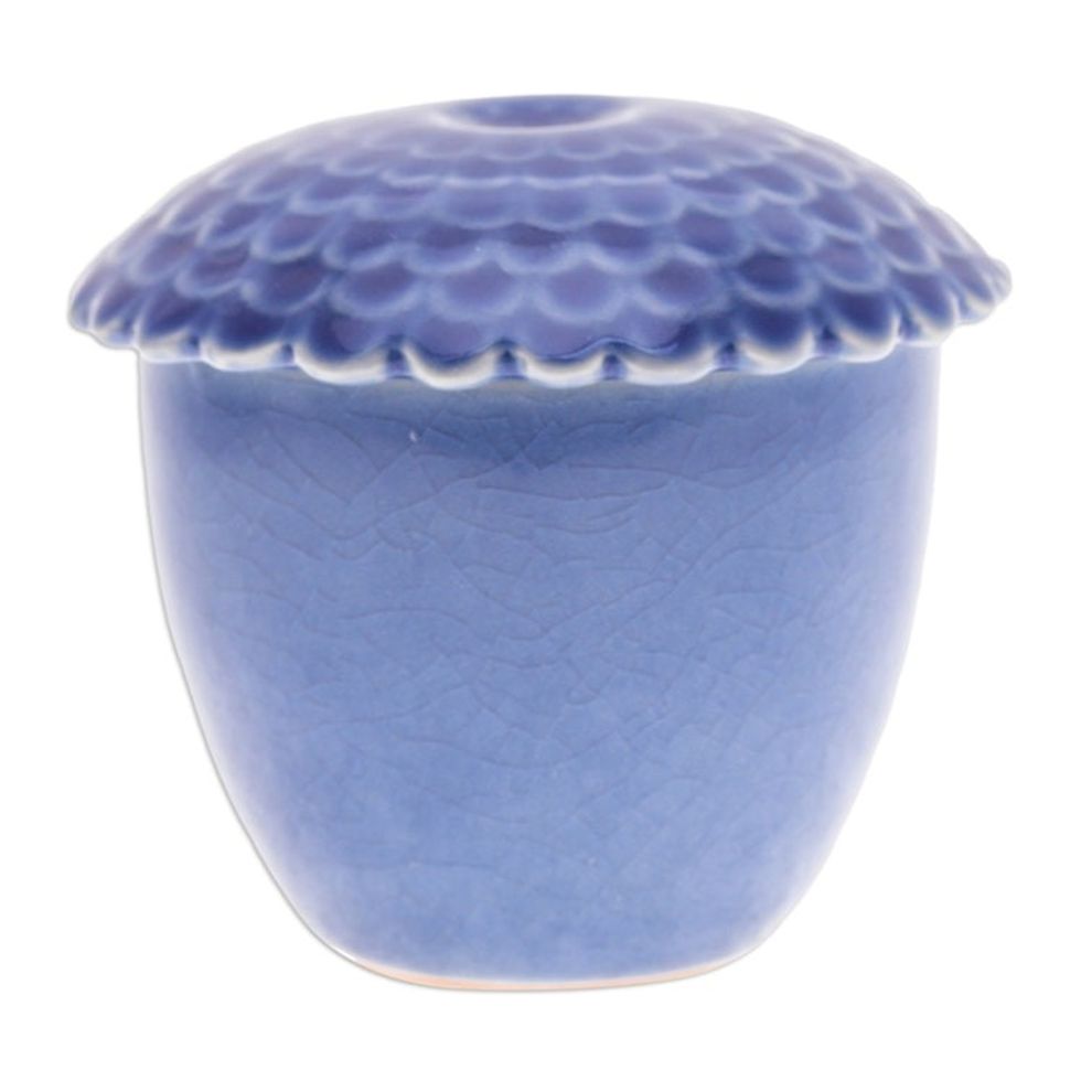 Blue Handmade Celadon Ceramic Sunflower Themed Salsa Bowl 'Sunflower in Blue'