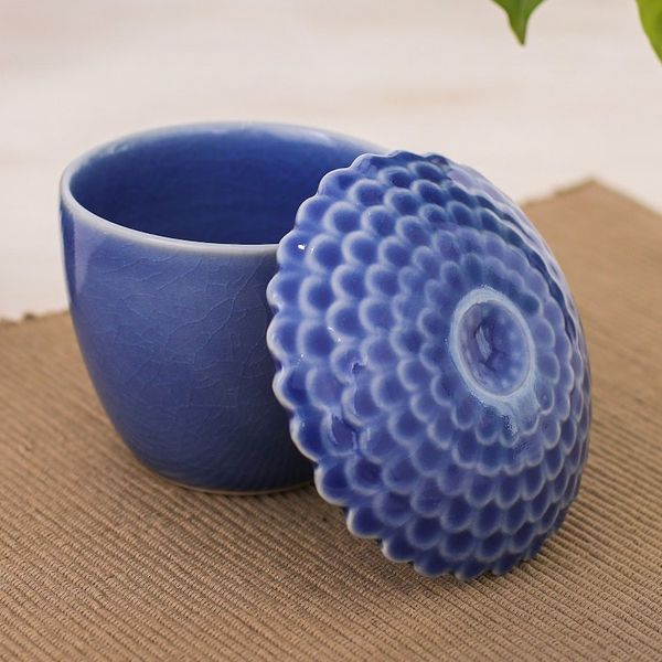 Alternate image for Blue Handmade Celadon Ceramic Sunflower Themed Salsa Bowl Sunflower in Blue