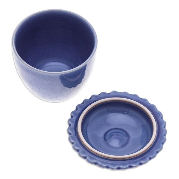 Alternate image for Blue Handmade Celadon Ceramic Sunflower Themed Salsa Bowl Sunflower in Blue