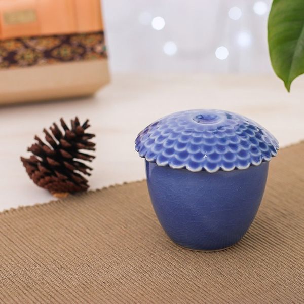 Alternate image for Blue Handmade Celadon Ceramic Sunflower Themed Salsa Bowl Sunflower in Blue