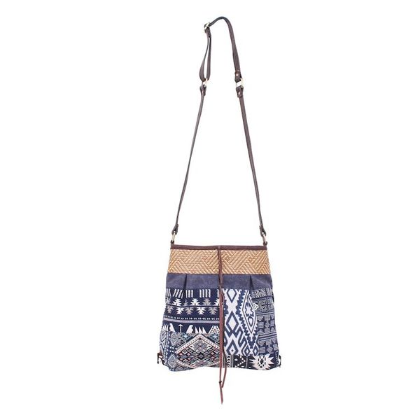 Alternate image for Thai Leather-Accented Cotton Blend Sling Bag in Blue Intermission in Blue