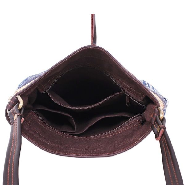 Alternate image for Thai Leather-Accented Cotton Blend Sling Bag in Blue Intermission in Blue