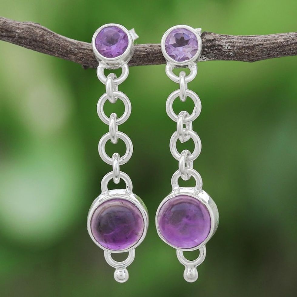 Amethyst and Sterling Silver Chain Dangle Earrings 'Across the Universe in Purple'