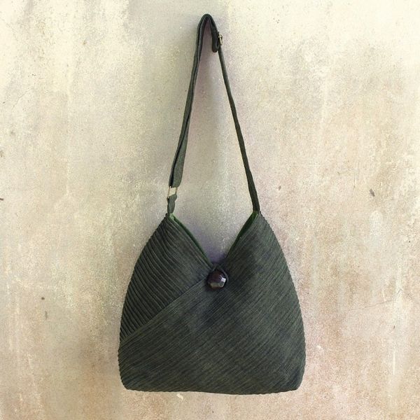 Alternate image for Leaf Green Cotton Hobo Style Handbag with Coin Purse Surreal Green