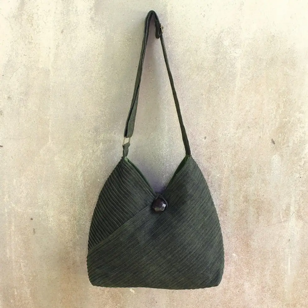 Leaf Green Cotton Hobo Style Handbag with Coin Purse 'Surreal Green'