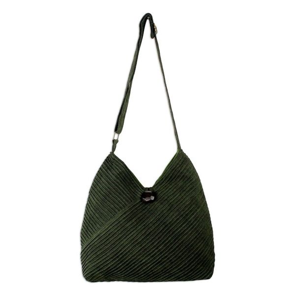 Alternate image for Leaf Green Cotton Hobo Style Handbag with Coin Purse Surreal Green