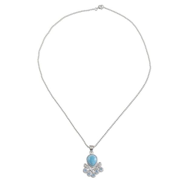 Alternate image for Larimar Blue Topaz Octopus Sterling Silver Pendant Necklace Sweet Octopus