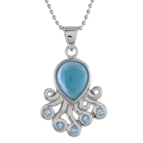 Alternate image for Larimar Blue Topaz Octopus Sterling Silver Pendant Necklace Sweet Octopus