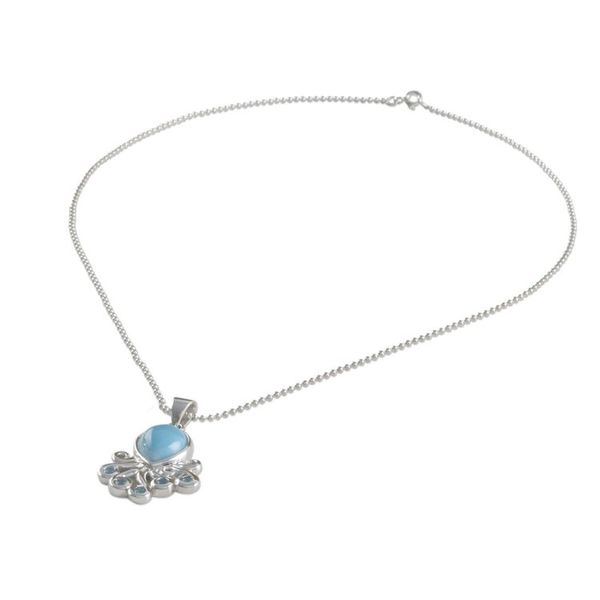 Alternate image for Larimar Blue Topaz Octopus Sterling Silver Pendant Necklace Sweet Octopus