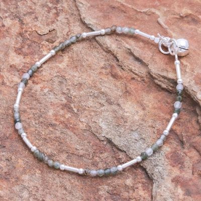 Alternate image for Thai Sterling Silver and Prehnite Beaded Bracelet Softest Voice in Green