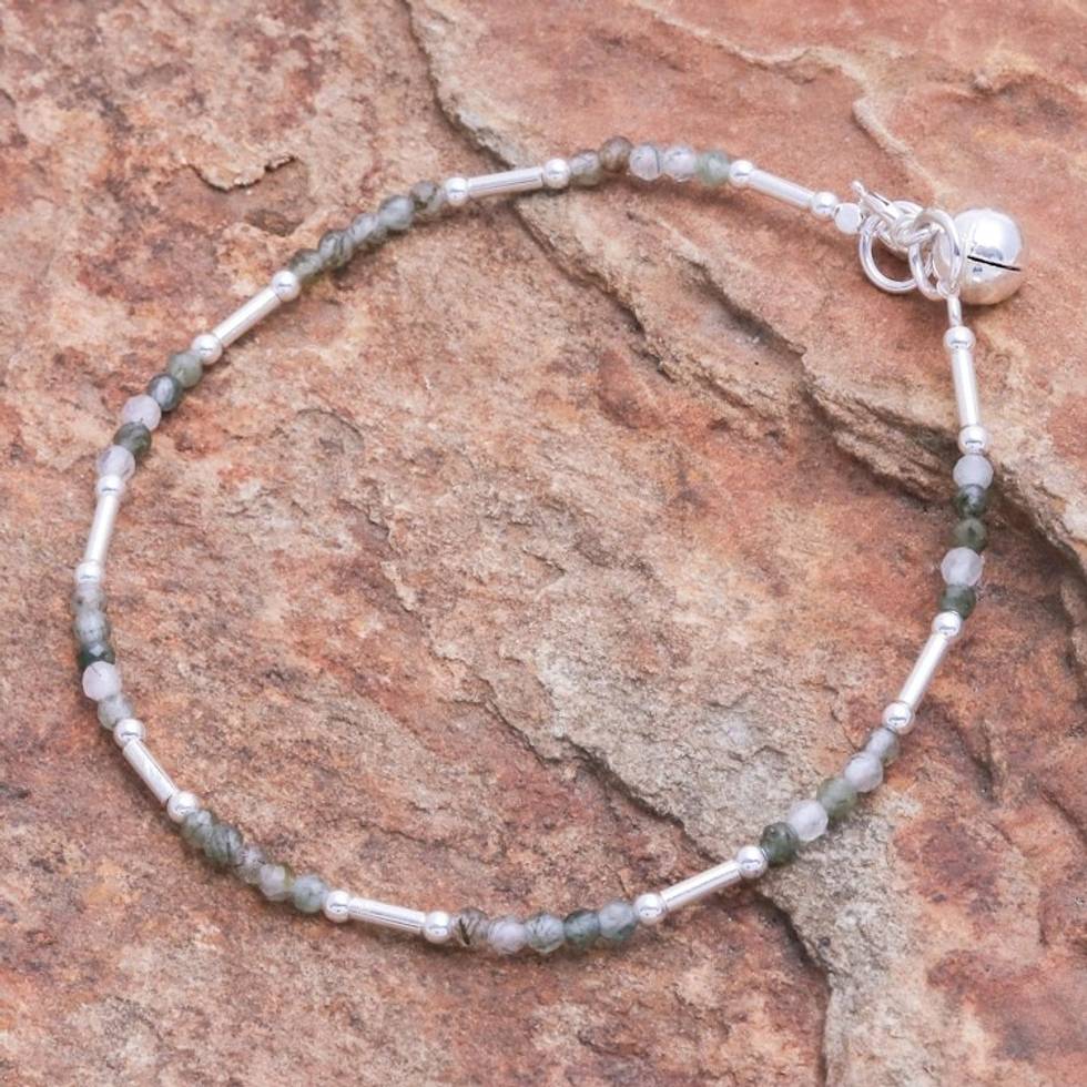 Thai Sterling Silver and Prehnite Beaded Bracelet 'Softest Voice in Green'